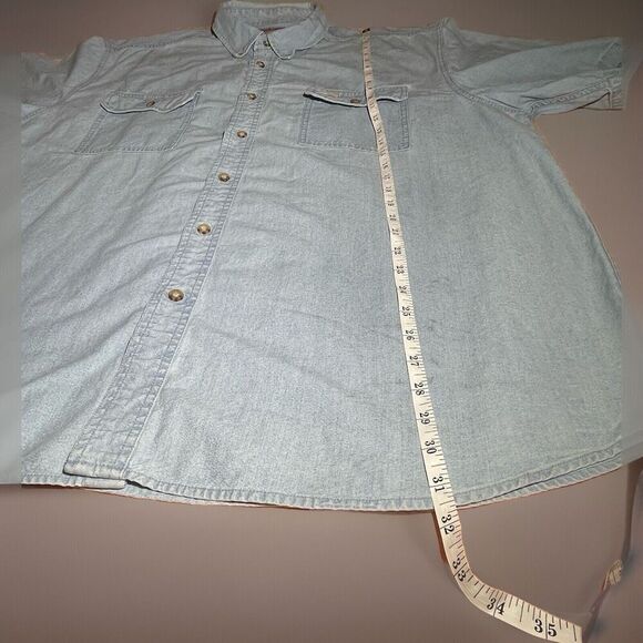 Vintage Carhartt Denim 2XL Denim Shirt 90s Y2K Denim Button Down XXL Work Shirt - Picture 8 of 9